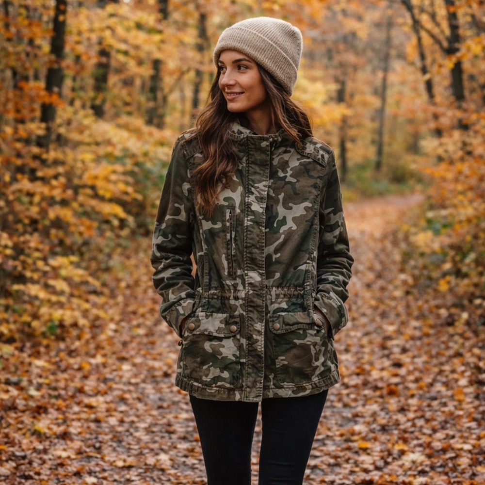 Love Tree Women's Camouflage Utility Jacket - Olive Green